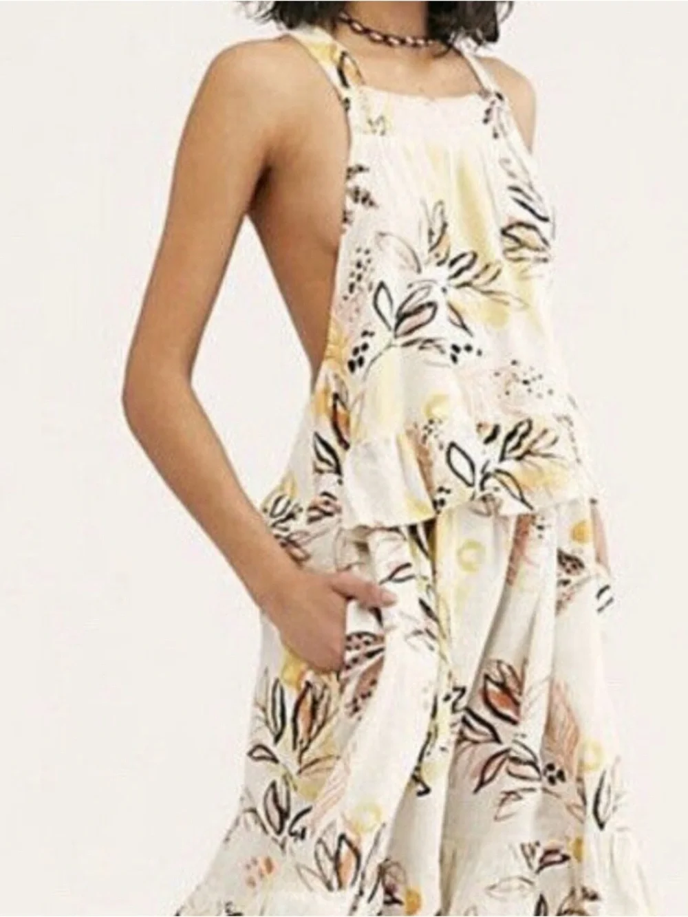 Free People Anita botanical tiered maxi dress in ivory combo. - Picture 6 of 9